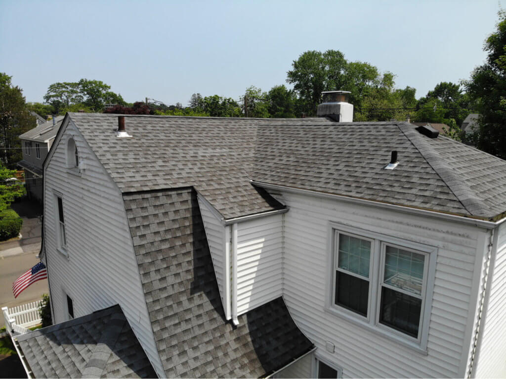 side view of asphalt roof replacement