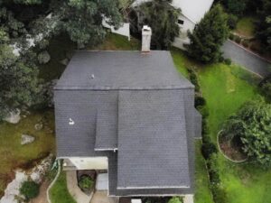 Aerial view of GAF Timberline shingles on home in Cos Cob, CT