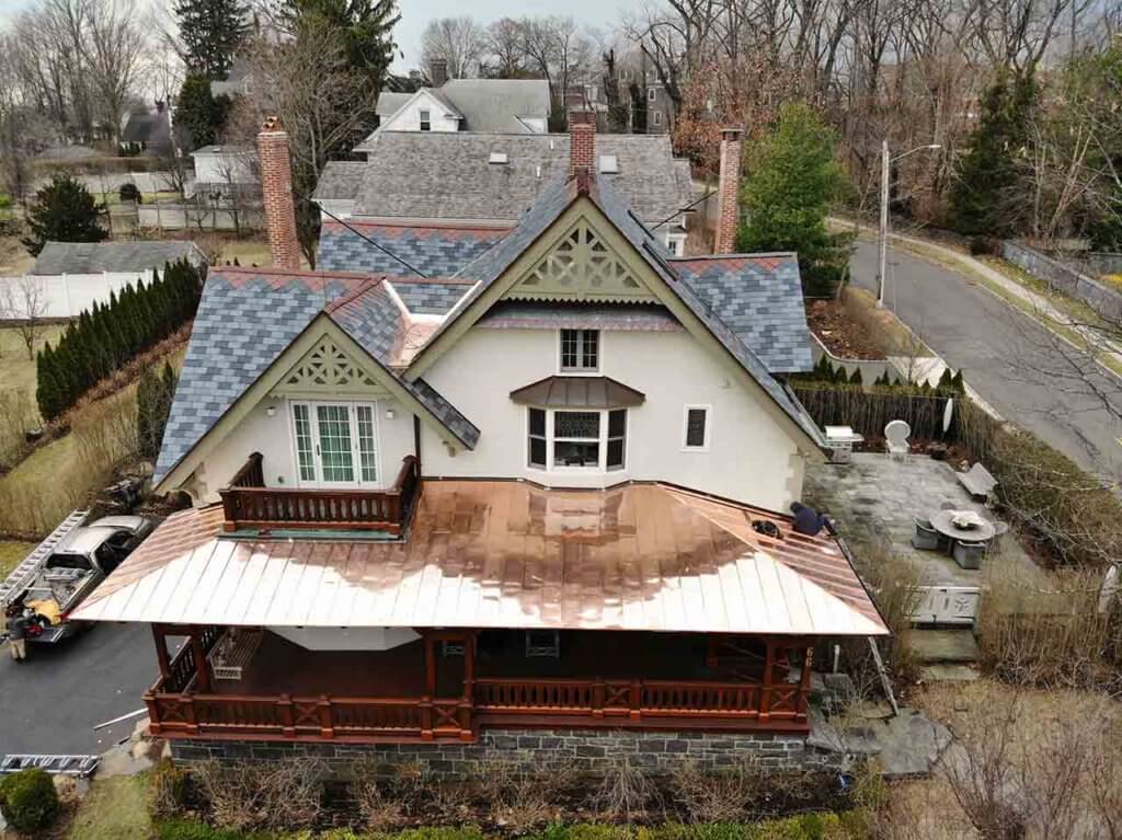 Aerial view of copper roof