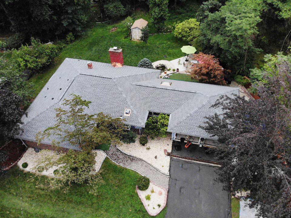 Overhead view of GAF Asphalt shingle replacement