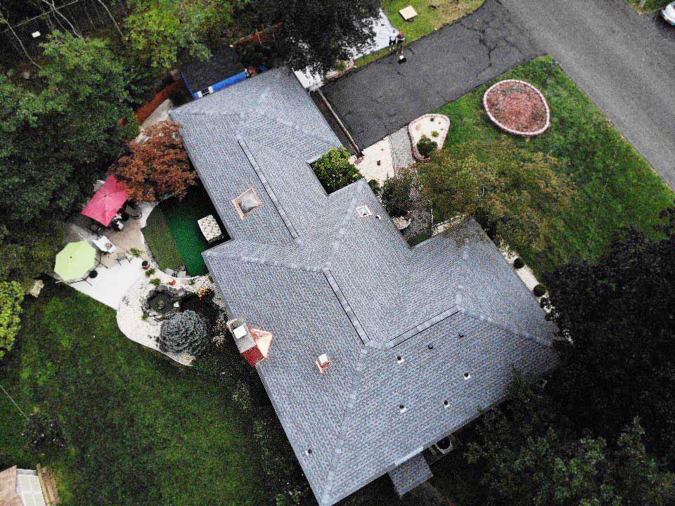 Overhead view of GAF Asphalt shingle replacement