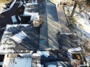 Aerial view of GAF asphalt shingles on home in Westport, CT