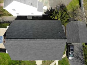 Aerial view of GAF asphalt shingles on home 