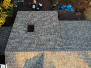 Aerial view of Owens Corning asphalt shingles on home in Greenwich