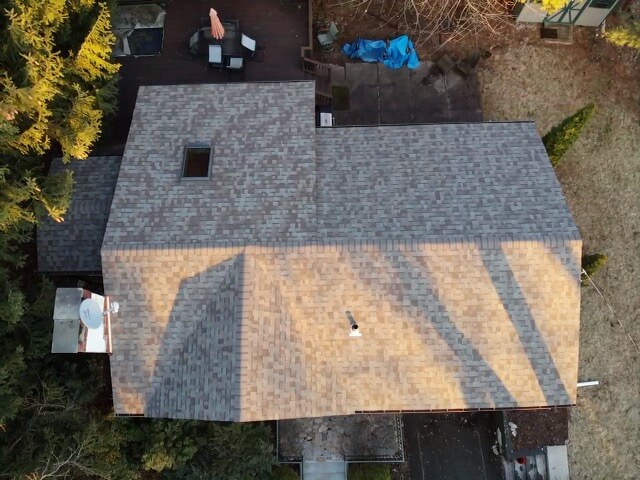 Aerial view of owens corning asphalt roof on home