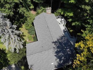 Aerial view of GAF asphalt shingle replacement on home in Putnam Valley 