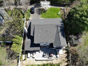 Aerial view of home with new GAF asphalt shingles in Old Greenwich, CT