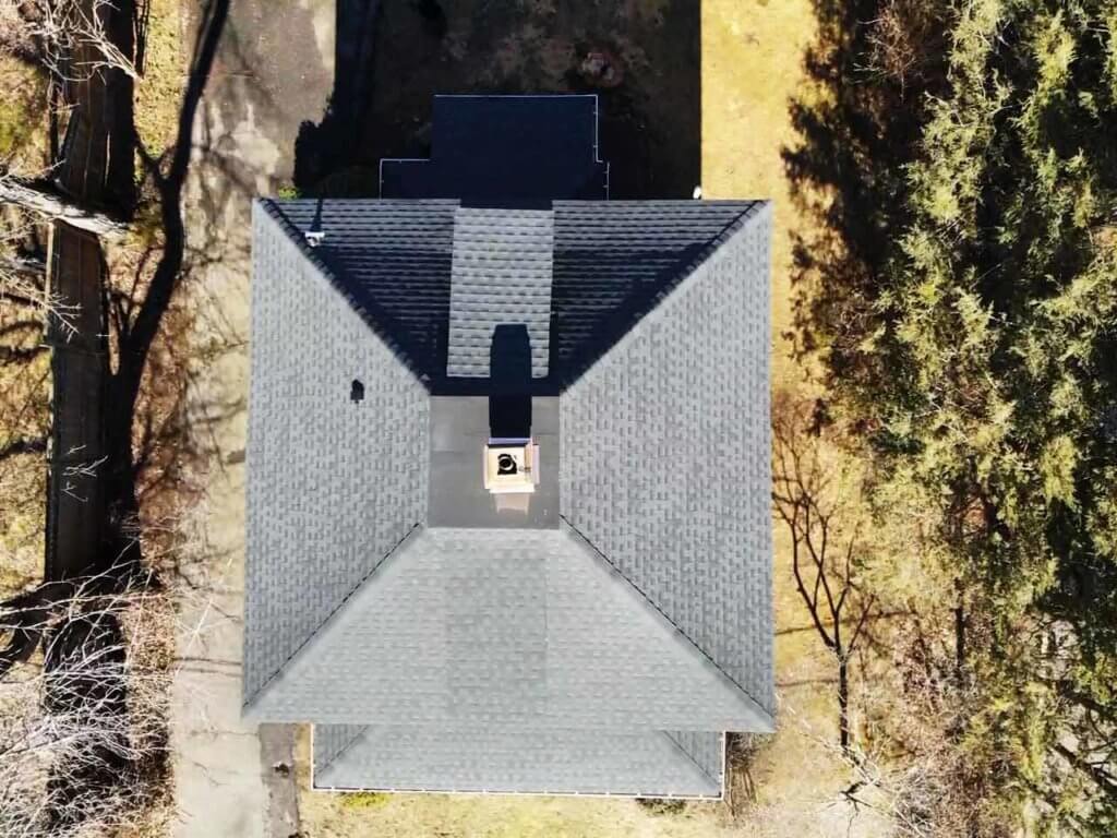 Aerial view of GAF Asphalt shingles on home