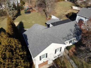 Aerial view of GAF asphalt shingle replacement on home