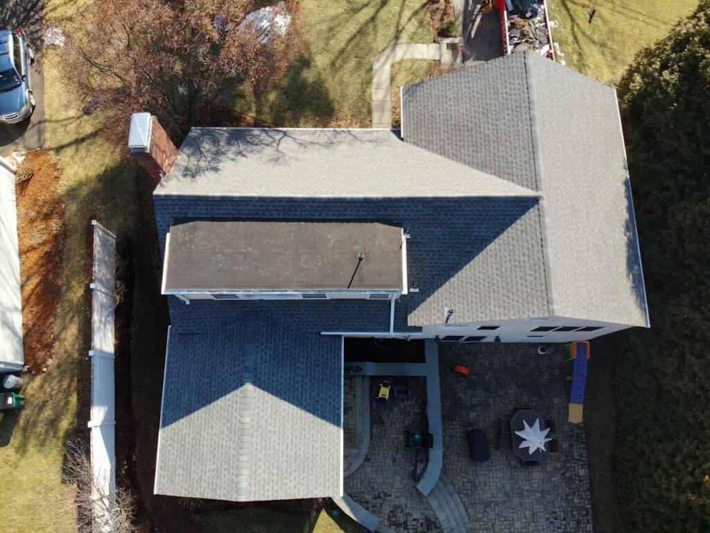 Aerial view of GAF Asphalt shingles on home