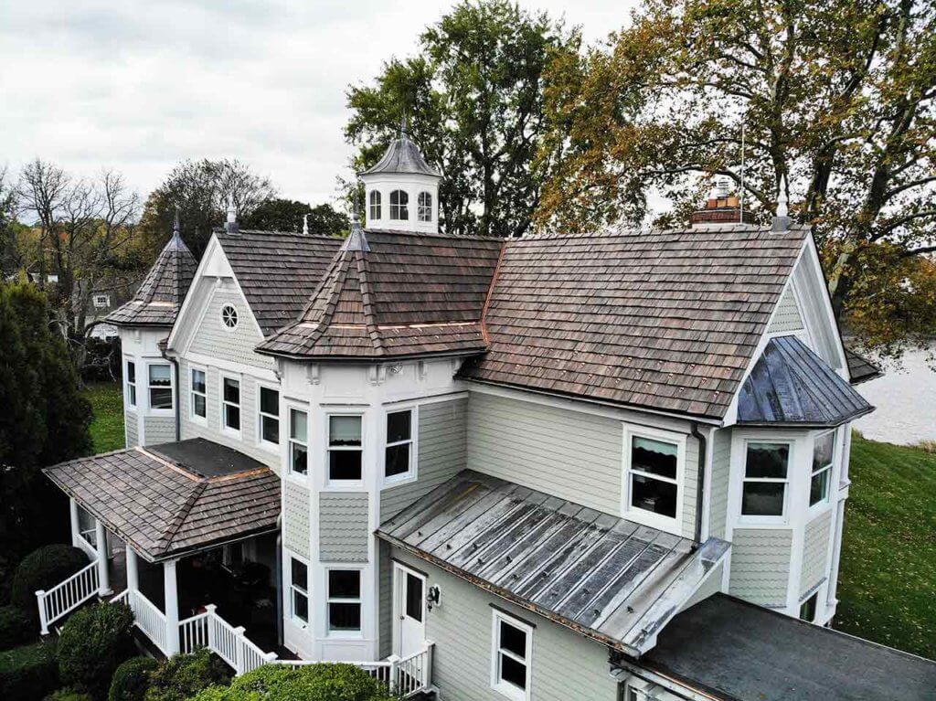 Aerial view of brava roof on home