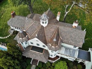 overhead view of brava roof replacement on home
