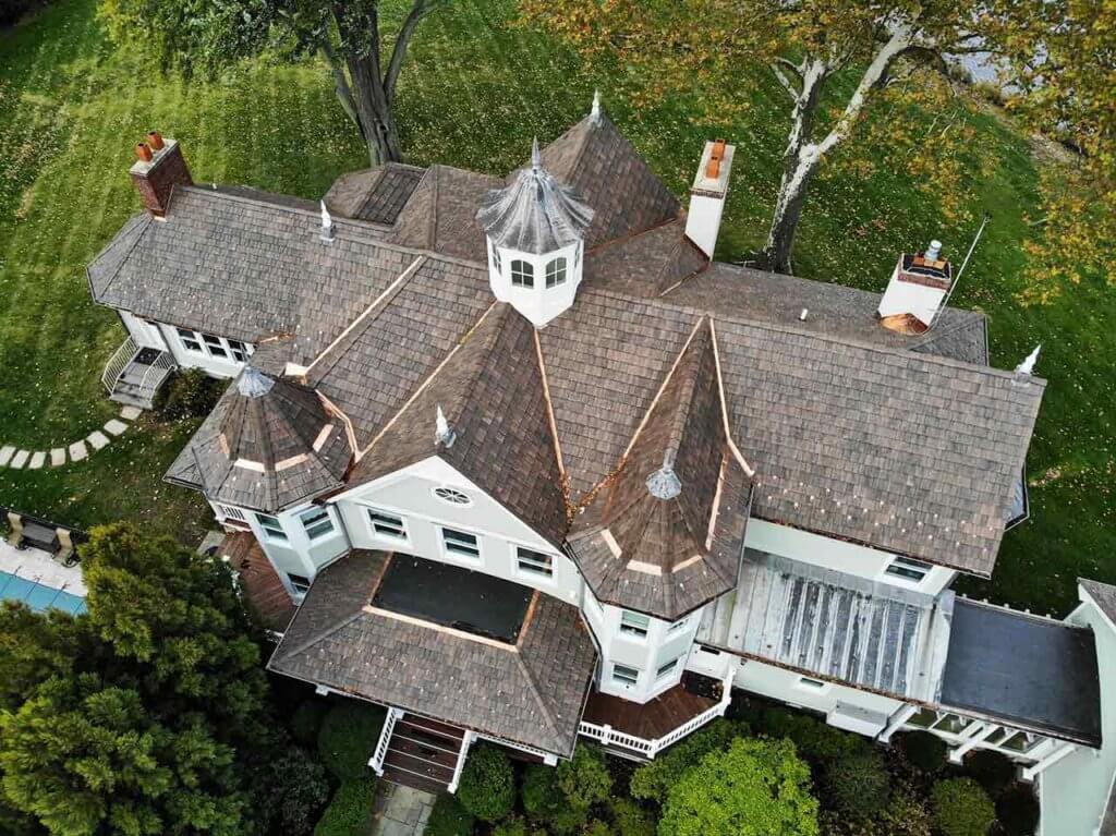 Aerial view of brava roof on home