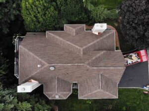 Aerial view of home with GAF asphalt shingles in Port Chester