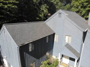 Aerial view of GAF shingles on home in Stamford