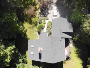 Overhead view of GAF shingles on home in Stamford