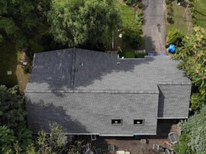 overhead view of asphalt shingles on home