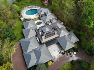 Aerial view of DaVinci slate roof with single-width tiles in North Stamford, CT
