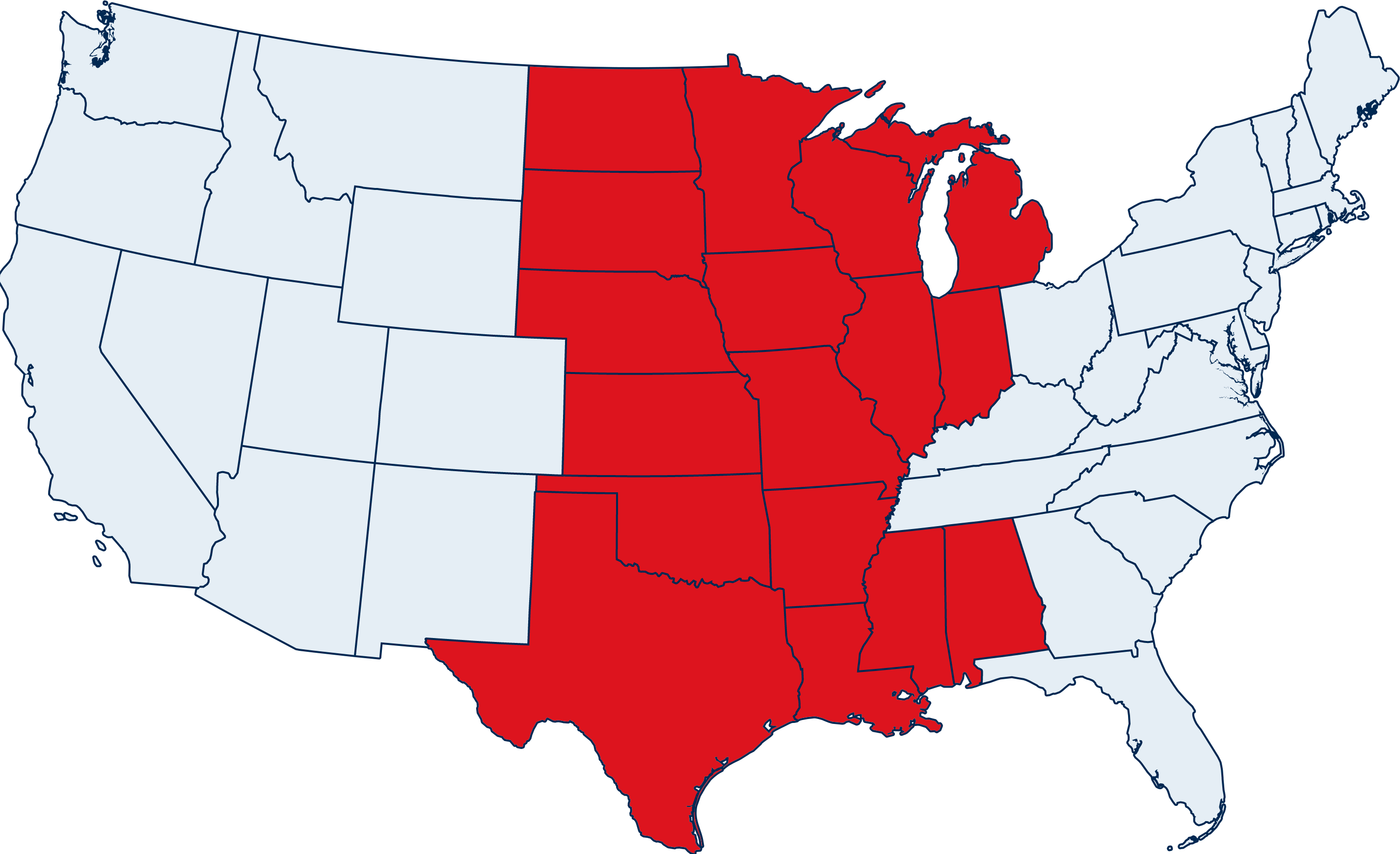 Service Map of USA - central region