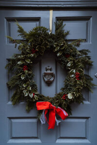 wreath on door.